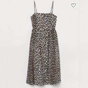 H&M Linen Blend Leopard Print Midi Dress